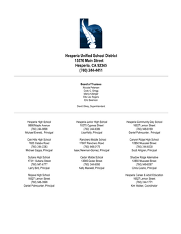 Hesperia Unified School District 15576 Main Street Hesperia, CA 92345 (760) 244-4411