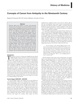 Concepts of Cancer from Antiquity to the Nineteenth Century