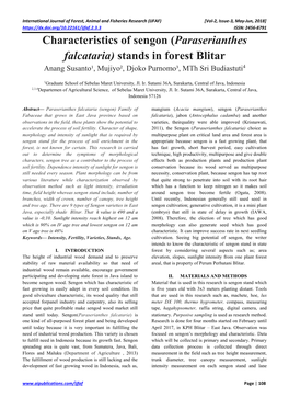 Characteristics of Sengon (Paraserianthes Falcataria) Stands in Forest Blitar Anang Susanto¹, Mujiyo², Djoko Purnomo³, Mth Sri Budiastuti4