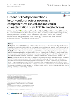 Histone 3.3 Hotspot Mutations in Conventional Osteosarcomas