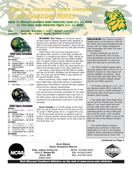 Football Game Notes10-Fhsu.Indd