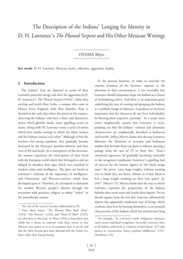 The Description of the Indiansʼ Longing for Identity in D. H. Lawrenceʼs the Plumed Serpent and His Other Mexican Writings