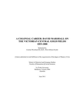 David Marshall on the Victorian Central Gold Fields 1853-1888