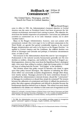 Containment? Leogrande the United States, Nicaragua, and the Search for Peace in Central America