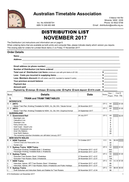 NOVEMBER 2017 the Distribution List Instructions and Information Are on Page 6