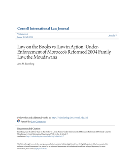 Law on the Books Vs. Law in Action: Under-Enforcement of Moroccoâ•Žs Reformed 2004 Family Law, the Moudawana