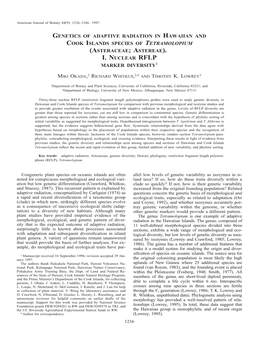 Genetics of Adaptive Radiation in Hawaiian and Cook Islands Species of Tetramolopium (Asteraceae;Astereae)