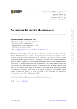 An Expansion for Neutrino Phenomenology JHEP09(2012)005 (1.1) (1.2) 3 ]