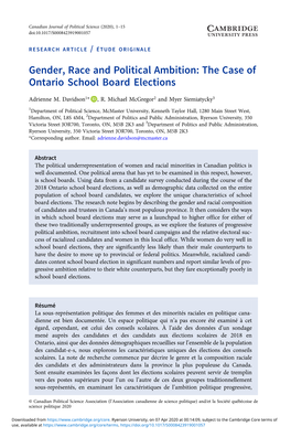 Gender, Race and Political Ambition: the Case of Ontario School Board Elections