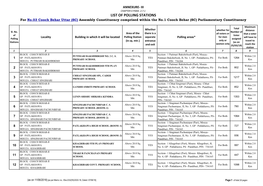 LIST of POLLING STATIONS for No.03 Cooch Behar Uttar (SC) Assembly Constituency Comprised Within the No.1 Cooch Behar (SC) Parliamentary Constituency