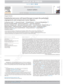 Endothelial Precursor Cell-Based Therapy to Target the Pathologic Angiogenesis and Compensate Tumor Hypoxia