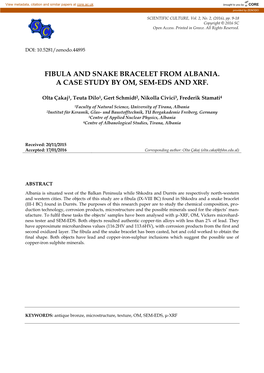 Fibula and Snake Bracelet from Albania. a Case Study by Om, Sem-Eds and Xrf