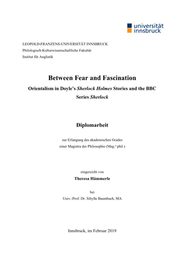 Between Fear and Fascination Orientalism in Doyle’S Sherlock Holmes Stories and the BBC Series Sherlock
