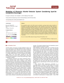 Jurnal Teknologi Modeling of Photonics Alcohol Detector System