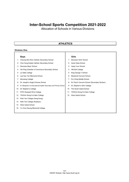 Inter-School Sports Competition 2021-2022 Allocation of Schools in Various Divisions