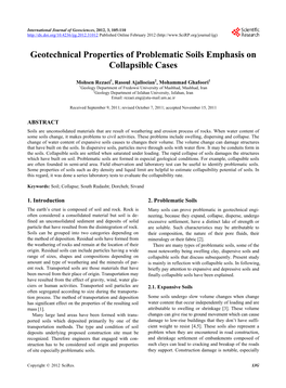 Geotechnical Properties of Problematic Soils Emphasis on Collapsible Cases