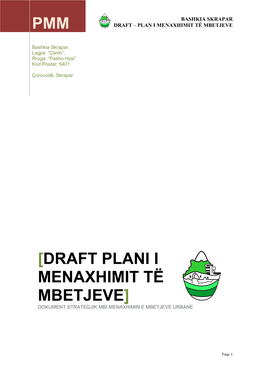 Draft Plani I Menaxhimit Të Mbetjeve] Dokument Strategjik Mbi Menaxhimin E Mbetjeve Urbane