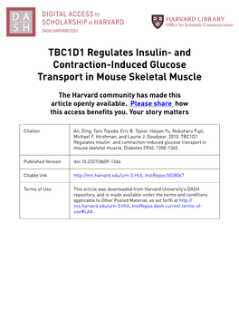 TBC1D1 Regulates Insulin- and Contraction-Induced Glucose Transport in Mouse Skeletal Muscle