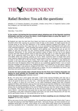 Rafael Benitez: You Ask the Questions