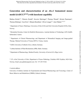 Generation and Characterization of an Abcc1 Humanized Mouse Model (Habcc1flx/Flx) with Knockout Capability