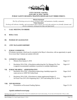 City Council Agenda January 19, 2016, 7:00 Pm Public Safety Building Training Room (401 East Third Street)