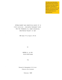 Dominated Permanent Plots for the Athabasca Oil Sands Ecological Monitoring Project in 1981