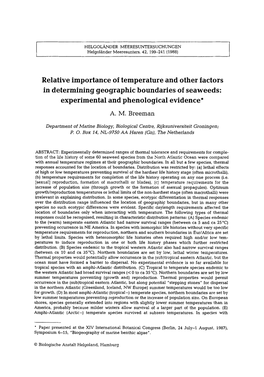 Relative Importance of Temperature and Other Factors in Determining Geographic Boundaries of Seaweeds: Experimental and Phenological Evidence*