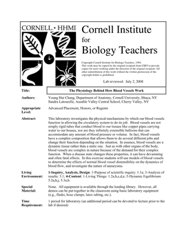 Cornell Institute Biology Teachers