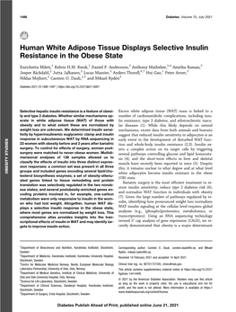 Human White Adipose Tissue Displays Selective Insulin Resistance in the Obese State