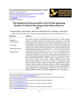 The Biophysical Characteristics of Sea Turtle Spawning Beaches: a Study in Mas Popaya Raja Nature Reserve