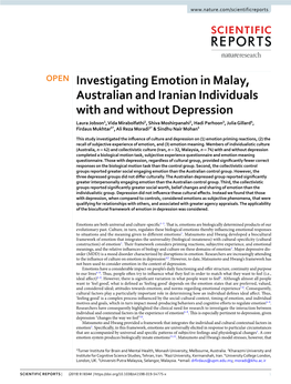 Investigating Emotion in Malay, Australian and Iranian Individuals