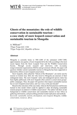 The Role of Wildlife Conservation in Sustainable Tourism – a Case Study of Snow Leopard Conservation and Sustainable Tourism in Mongolia