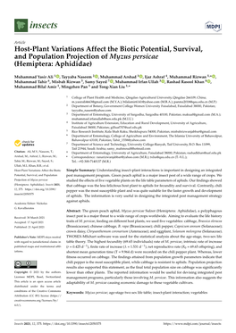 Host-Plant Variations Affect the Biotic Potential, Survival, and Population Projection of Myzus Persicae (Hemiptera: Aphididae)