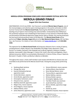 MEROLA GRAND FINALE August 18 in San Francisco