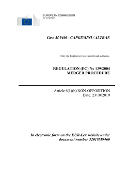 Case M.9460 - CAPGEMINI / ALTRAN