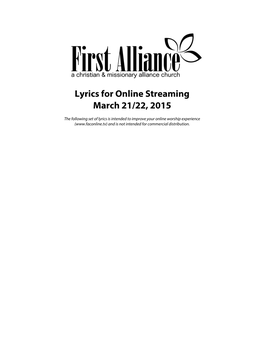 Lyrics for Online Streaming March 21/22, 2015