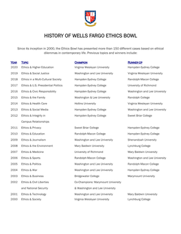 History of Wells Fargo Ethics Bowl