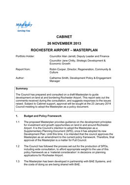 Cabinet 26 November 2013 Rochester Airport – Masterplan