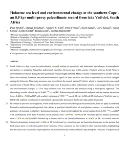 Holocene Sea Level and Environmental Change at The