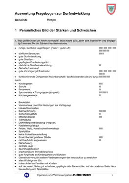 Erläuterungsbericht Anlagen Fragebogen Auswertung Hespe