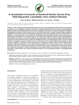 A Reevaluation of Records of Sandveld Lizards, Nucras Gray, 1838 (Squamata: Lacertidae), from Northern Namibia 1,*Aaron M