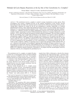 Multiple Q-Cycle Bypass Reactions at the Qo Site of the Cytochrome Bc1 Complex Florian Muller,‡ Antony R