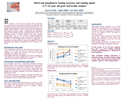 Word and Pseudoword Reading Accuracy and Reading Speed in 7-15 Year Old Print and Braille Readers