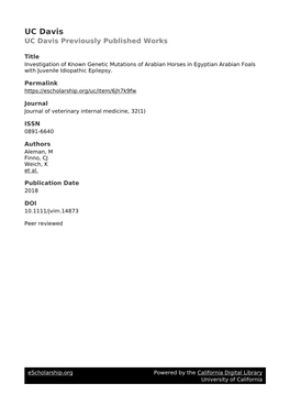 Investigation of Known Genetic Mutations of Arabian Horses in Egyptian Arabian Foals with Juvenile Idiopathic Epilepsy