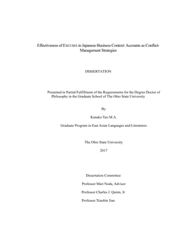 Effectiveness of EXCUSES in Japanese Business Context: Accounts As Conflict- Management Strategies