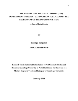 Benjamin Badinga Thesis VET in Southern Sudan