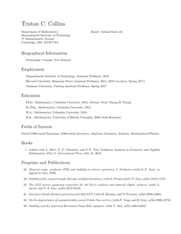 Tristan C. Collins: Curriculum Vitae