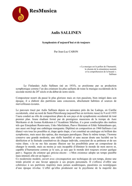 Aulis Sallinen, Symphoniste D'aujourd'hui Et De Toujours