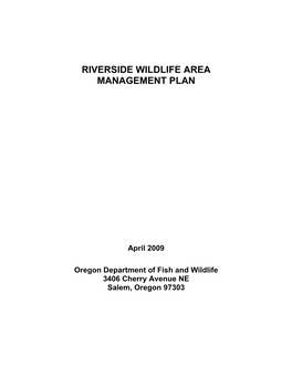 Riverside Wildlife Area Management Plan