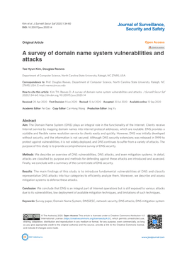 A Survey of Domain Name System Vulnerabilities and Attacks